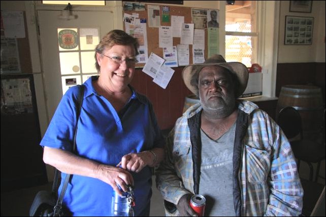 Anne Learmonth (L) and Jeffery Naylon (R) at Marree Hotel