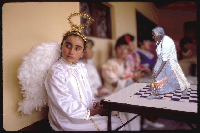 Temptation of the Angel. La Mixteca, Oaxaca, Mexico 1991.  photograph by Pedro Meyer