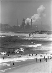 Wollongong Beach and Port Kembla steel mill - c.1966